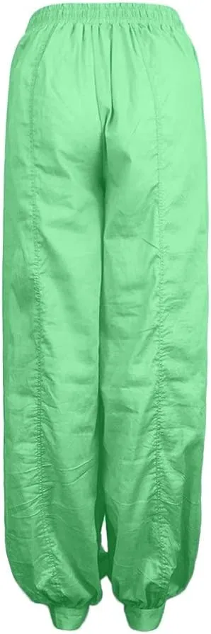 Linen Pants for Women Casual Beach Baggy Wide Leg Pants with Pockets Solid Travel Palazzo Pants for Women Beach