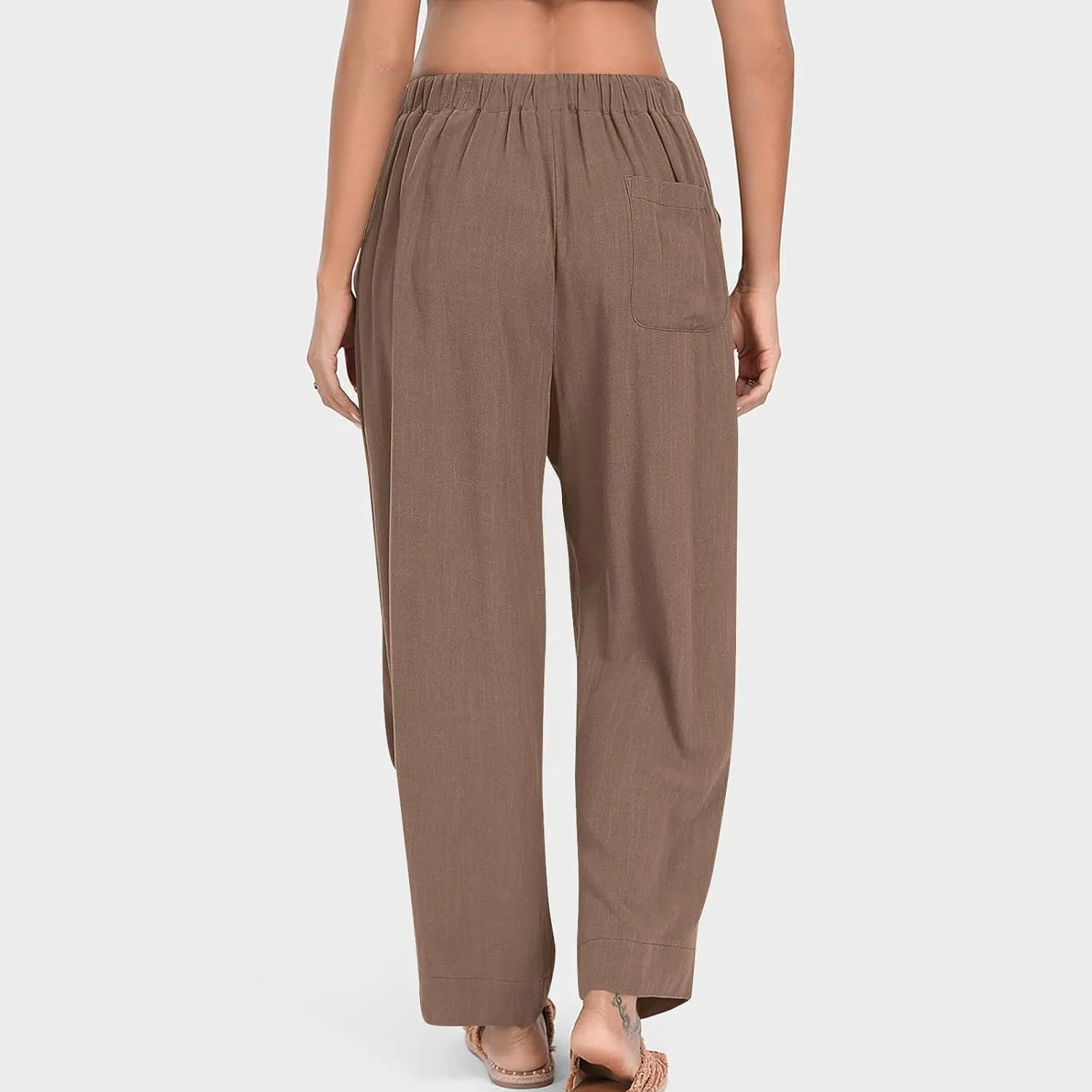 Linen Pants Women Casual Loose Elastic Waist Trousers Summer Lightweight Wide Leg Palazzo Pant Summer Outfits 2025