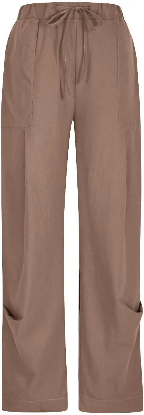 Linen Pants Women Casual Loose Elastic Waist Trousers Summer Lightweight Wide Leg Palazzo Pant Summer Outfits 2025