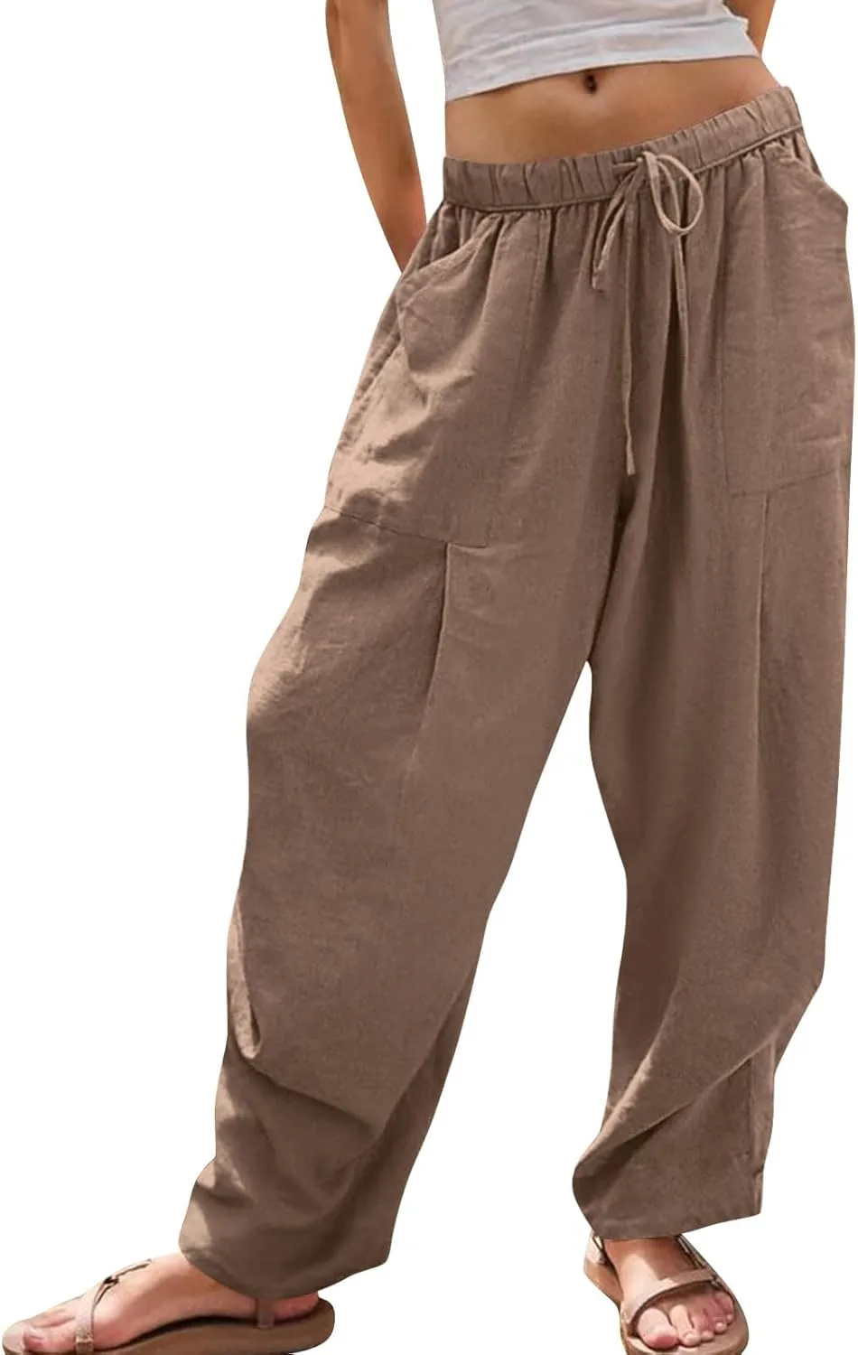 Linen Pants Women Casual Loose Elastic Waist Trousers Summer Lightweight Wide Leg Palazzo Pant Summer Outfits 2025