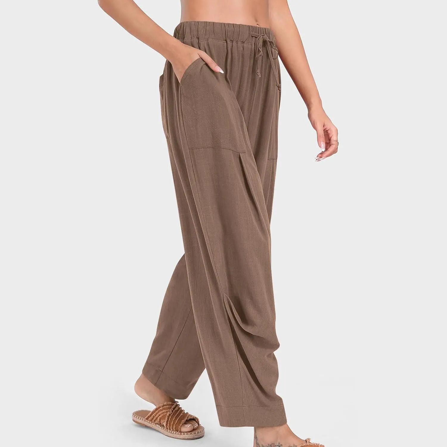 Linen Pants Women Casual Loose Elastic Waist Trousers Summer Lightweight Wide Leg Palazzo Pant Summer Outfits 2025