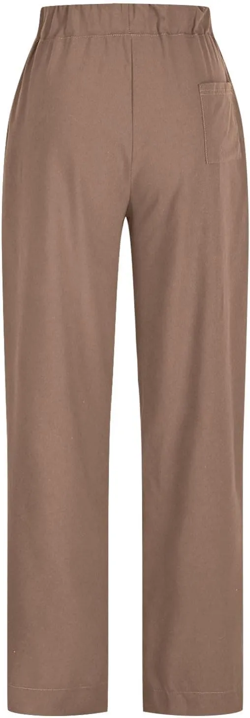 Linen Pants Women Casual Loose Elastic Waist Trousers Summer Lightweight Wide Leg Palazzo Pant Summer Outfits 2025
