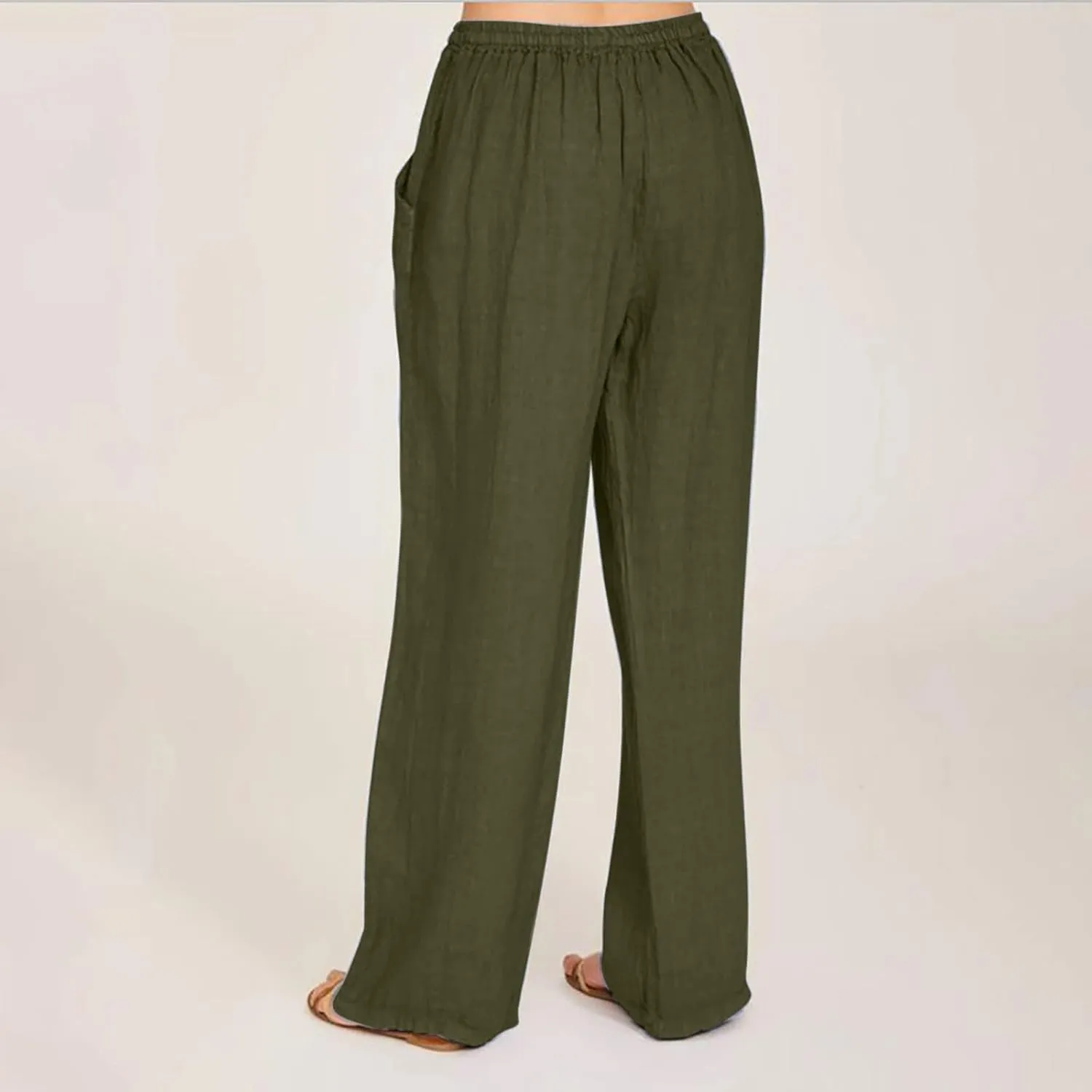 Linen Pants Women Summer Casual Wide Leg Palazzo Pants Baggy High Waisted Drawstring Lounge Trousers Beach Travel Outfits