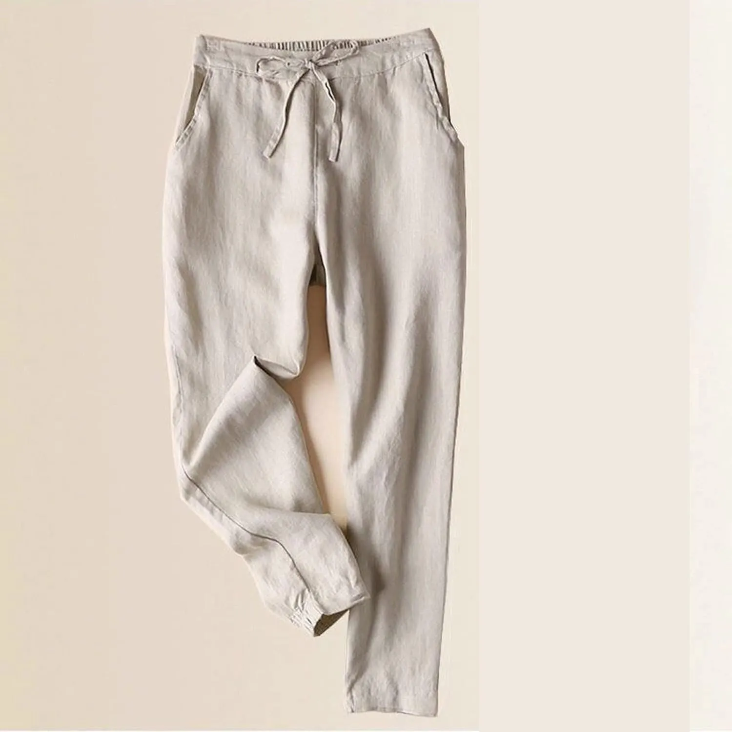 Linen Pants Women Tall Plus Size Summer Cotton Linen Pant Elastic High Waist Cropped Trousers Loose Fit Casual Pants
