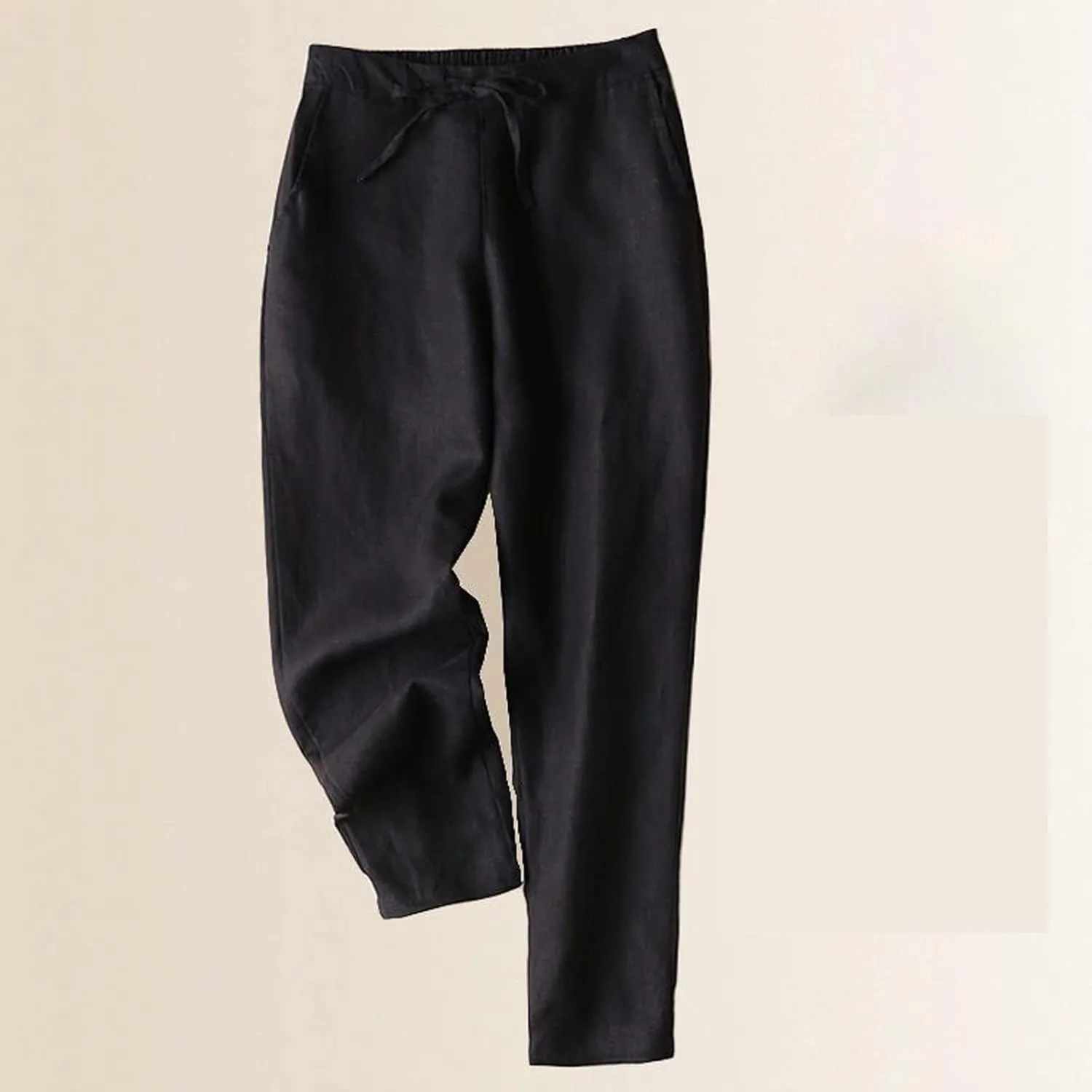 Linen Pants Women Tall Plus Size Summer Cotton Linen Pant Elastic High Waist Cropped Trousers Loose Fit Casual Pants