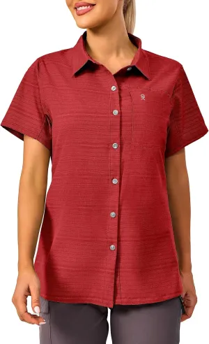 Little Donkey Andy Women's UV Breathable Striped Shirt, Short Sleeve Button Down for Shirt Travel Hiking