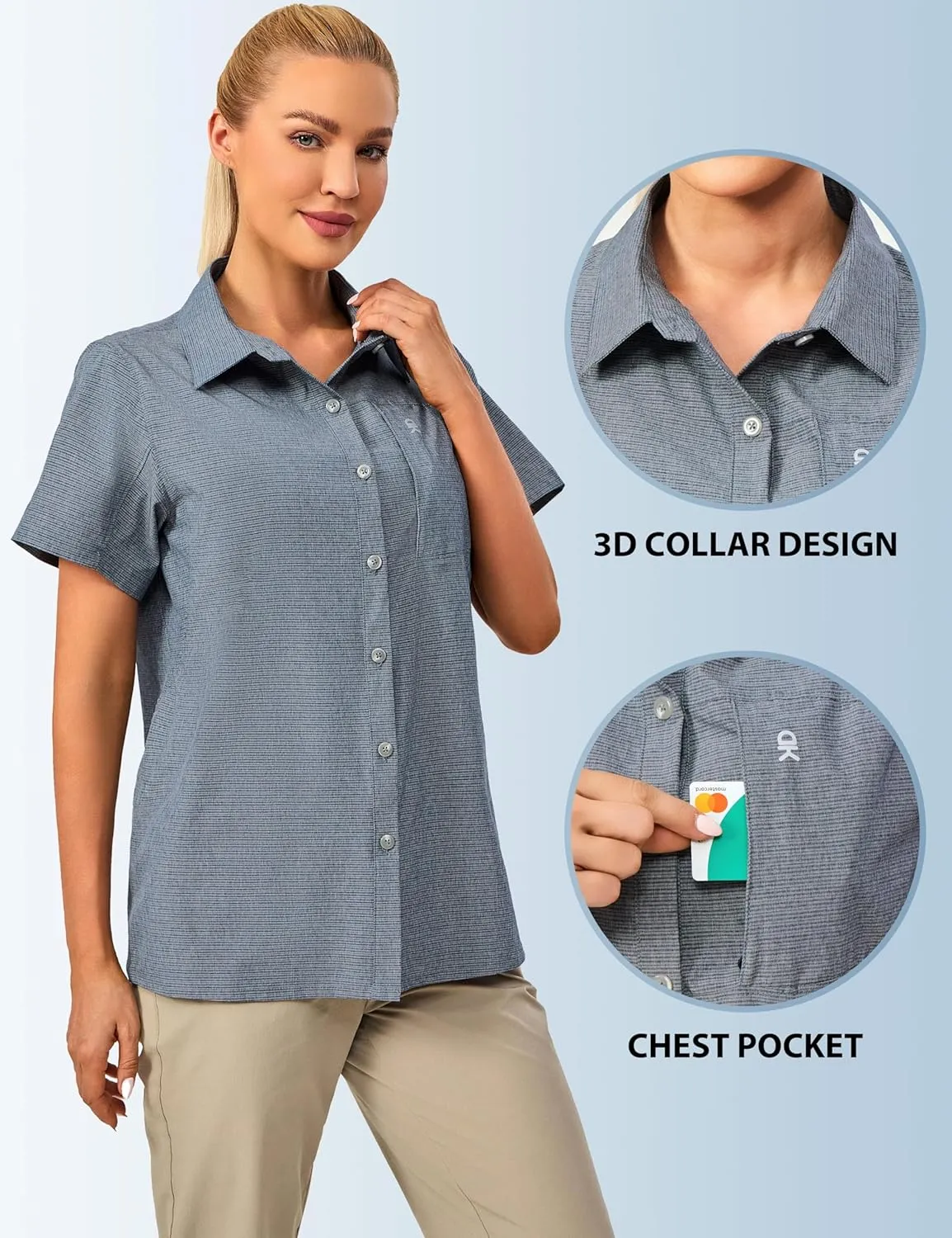 Little Donkey Andy Women's UV Breathable Striped Shirt, Short Sleeve Button Down for Shirt Travel Hiking