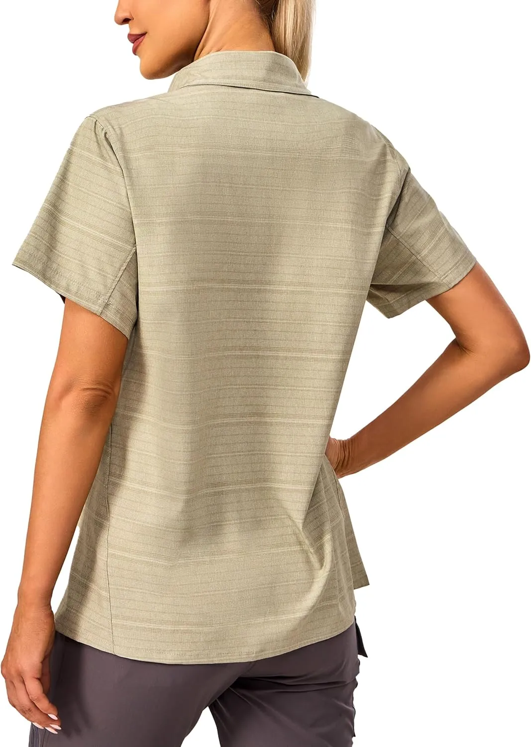 Little Donkey Andy Women's UV Breathable Striped Shirt, Short Sleeve Button Down for Shirt Travel Hiking