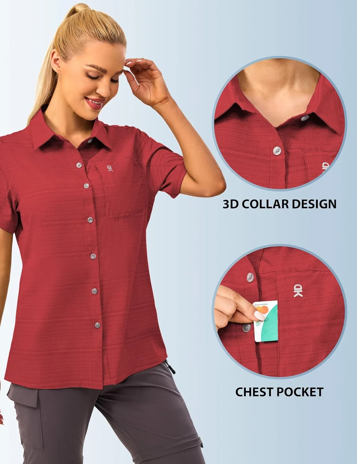 Little Donkey Andy Women's UV Breathable Striped Shirt, Short Sleeve Button Down for Shirt Travel Hiking