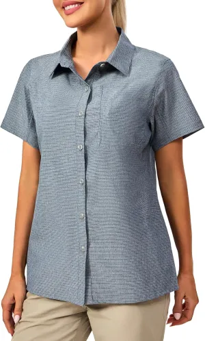 Little Donkey Andy Women's UV Breathable Striped Shirt, Short Sleeve Button Down for Shirt Travel Hiking