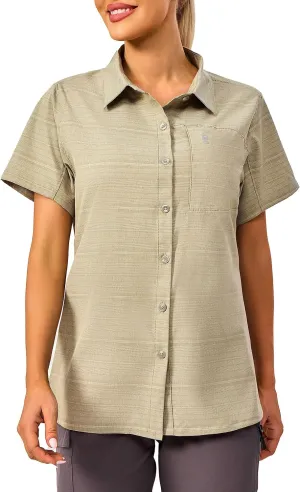 Little Donkey Andy Women's UV Breathable Striped Shirt, Short Sleeve Button Down for Shirt Travel Hiking