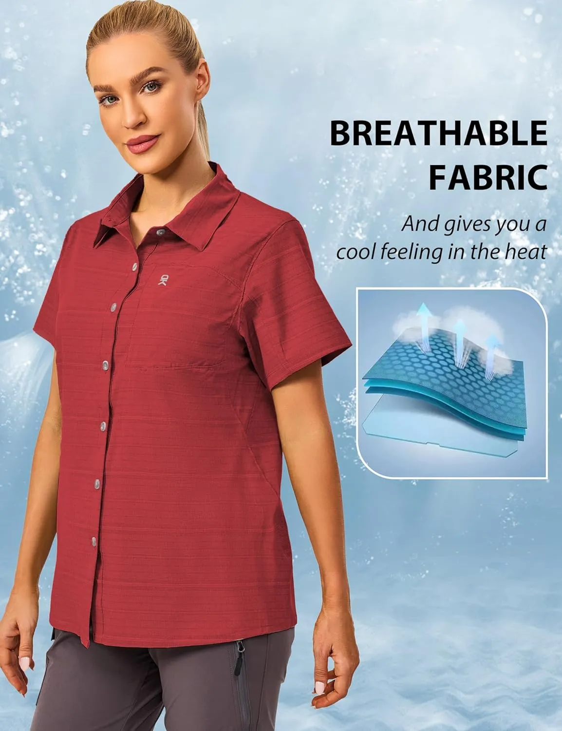 Little Donkey Andy Women's UV Breathable Striped Shirt, Short Sleeve Button Down for Shirt Travel Hiking