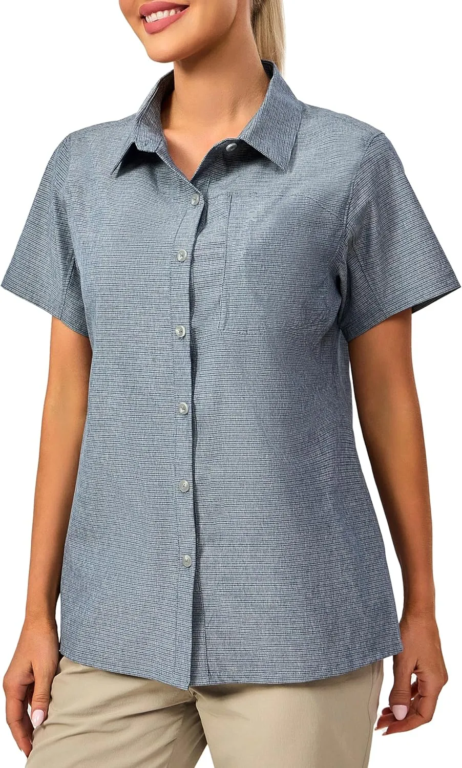 Little Donkey Andy Women's UV Breathable Striped Shirt, Short Sleeve Button Down for Shirt Travel Hiking