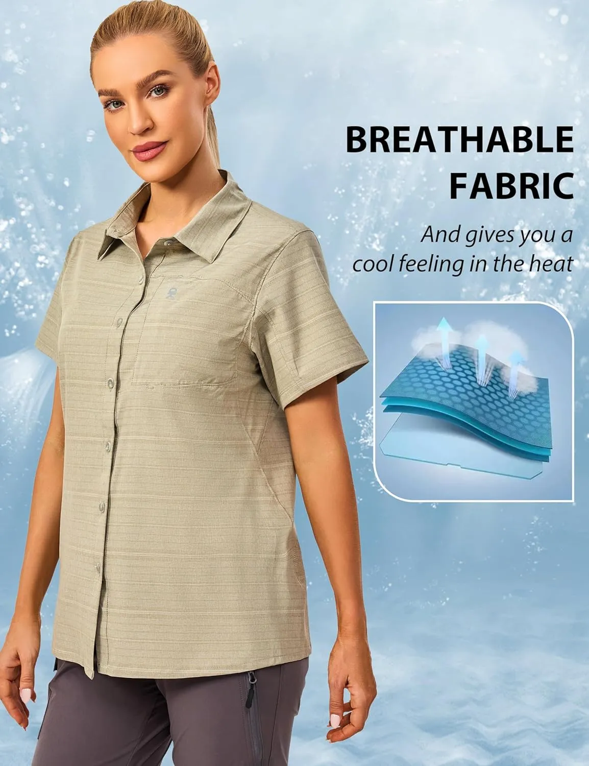 Little Donkey Andy Women's UV Breathable Striped Shirt, Short Sleeve Button Down for Shirt Travel Hiking