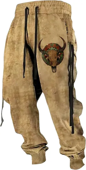 LOAIHA Native American Pants Western Athletic Pants for Men Aztec Cowboy Graphic Sweatpants Men Workout Trousers Harem Pants