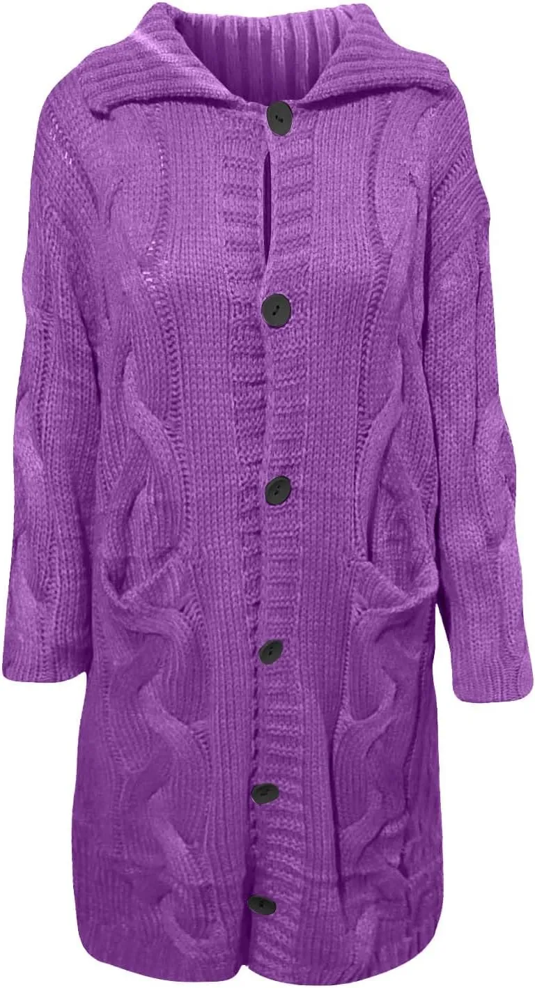 Long Trench Coats for Women Chunky Knitted Jackets Sweaters Long Sleeve Cardigan Tops Warm Hooded Jacket with Pocket