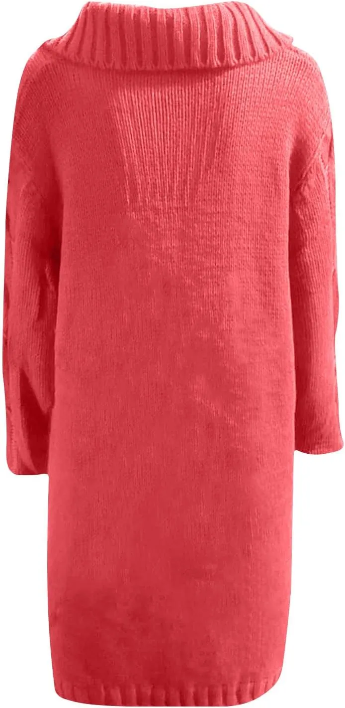 Long Trench Coats for Women Chunky Knitted Jackets Sweaters Long Sleeve Cardigan Tops Warm Hooded Jacket with Pocket