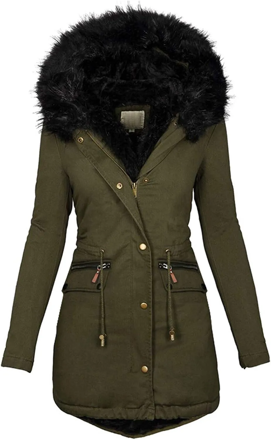 Long Winter Coat with Hood Slim Casual Thicker Fashion Women'S Coat Long Sleeve Full Zip Womens Clothing Black
