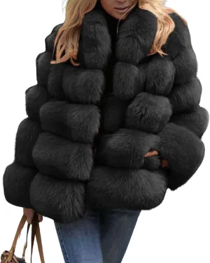 loveimgs Women Fluffy Faux Fur Coat Winter Fake Fur Leather Zip Up Teddy Coat Puffer Jacket Parka Elegant Warm Overcoat
