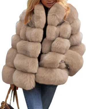 loveimgs Women Fluffy Faux Fur Coat Winter Fake Fur Leather Zip Up Teddy Coat Puffer Jacket Parka Elegant Warm Overcoat