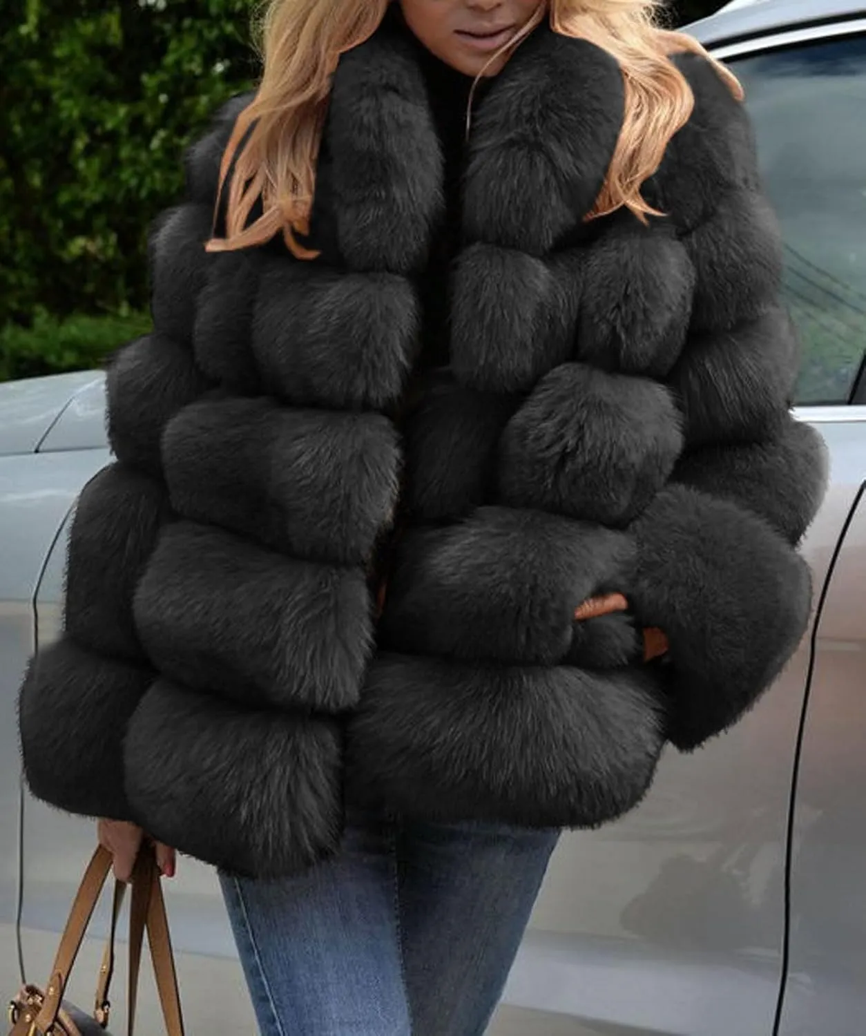 loveimgs Women Fluffy Faux Fur Coat Winter Fake Fur Leather Zip Up Teddy Coat Puffer Jacket Parka Elegant Warm Overcoat