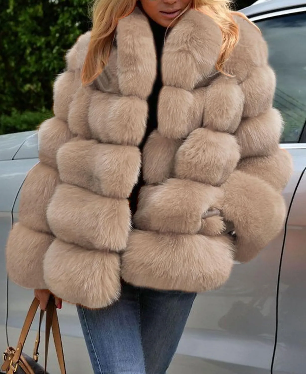 loveimgs Women Fluffy Faux Fur Coat Winter Fake Fur Leather Zip Up Teddy Coat Puffer Jacket Parka Elegant Warm Overcoat