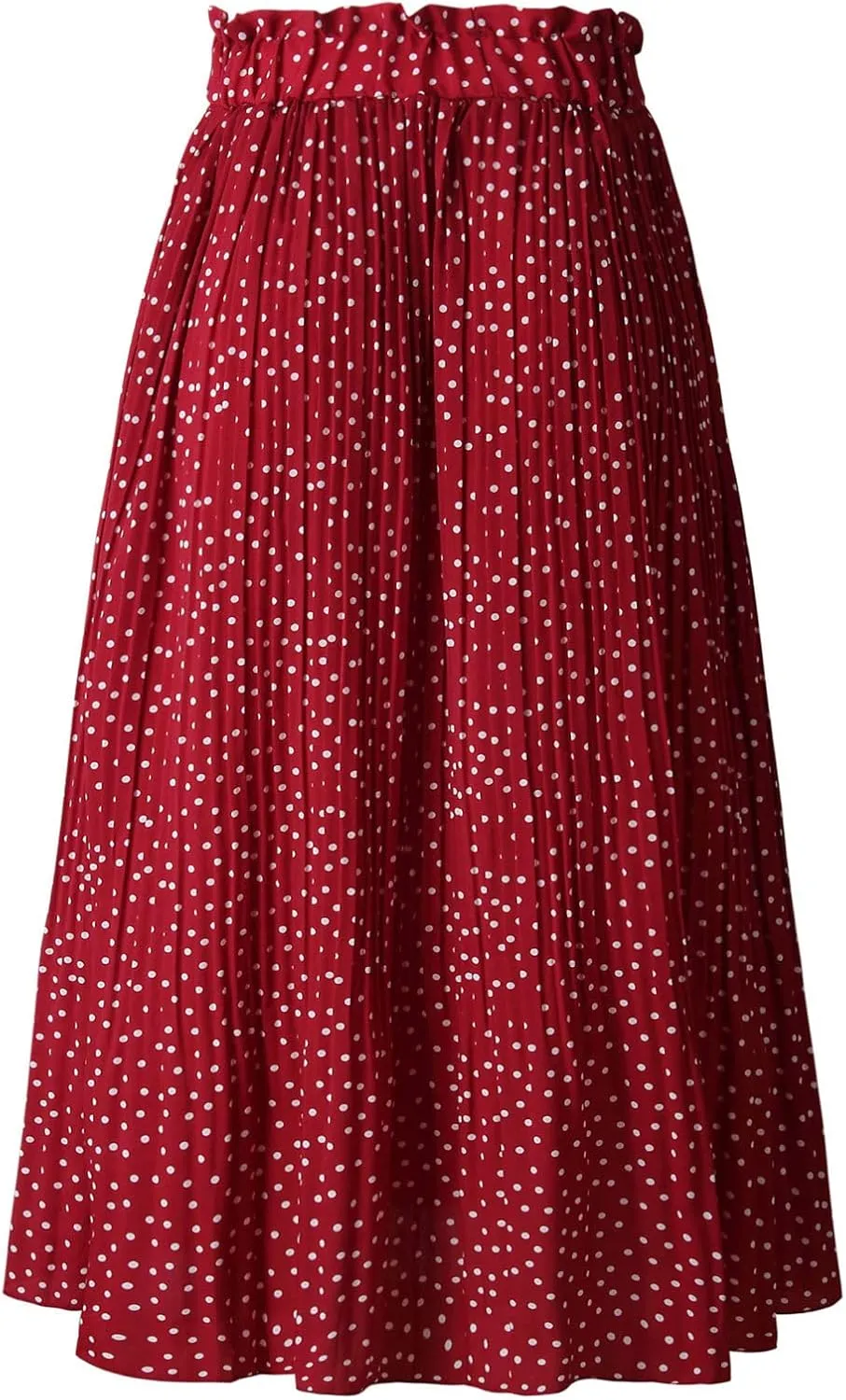 loveimgs Women's Polka Dot Elastic High Waisted Pleated Ruffle Long Skirt Party Flowy A Line Midi Skirt
