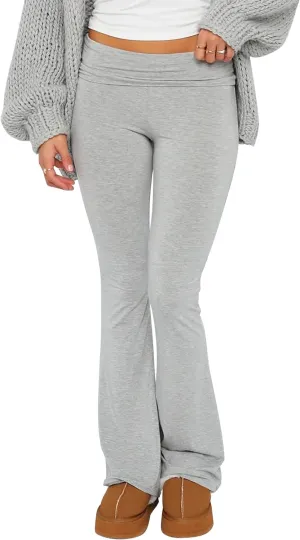 Luckinbaby Women's Flare Skinny Pants Fold Over Leggings Stretch Bootcut Bell Bottom Slim Fit Yoga Pants Y2k Joggers