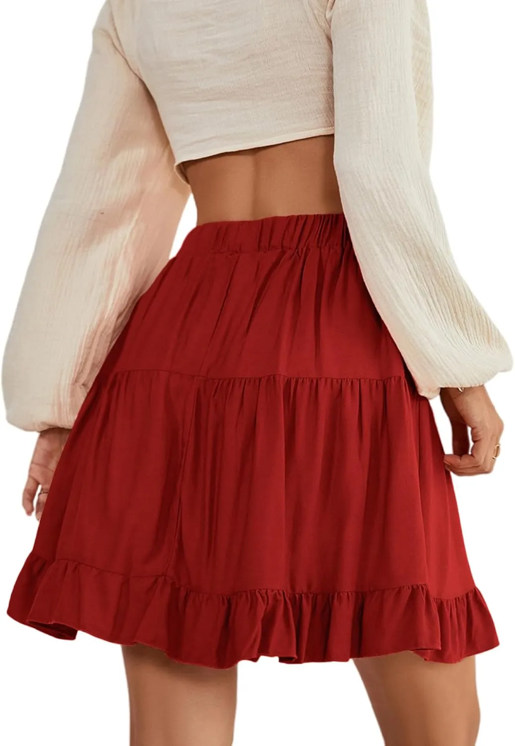 LYANER Women's Casual High Waist A Line Ruffle Hem Swing Skater Short Mini Skirt