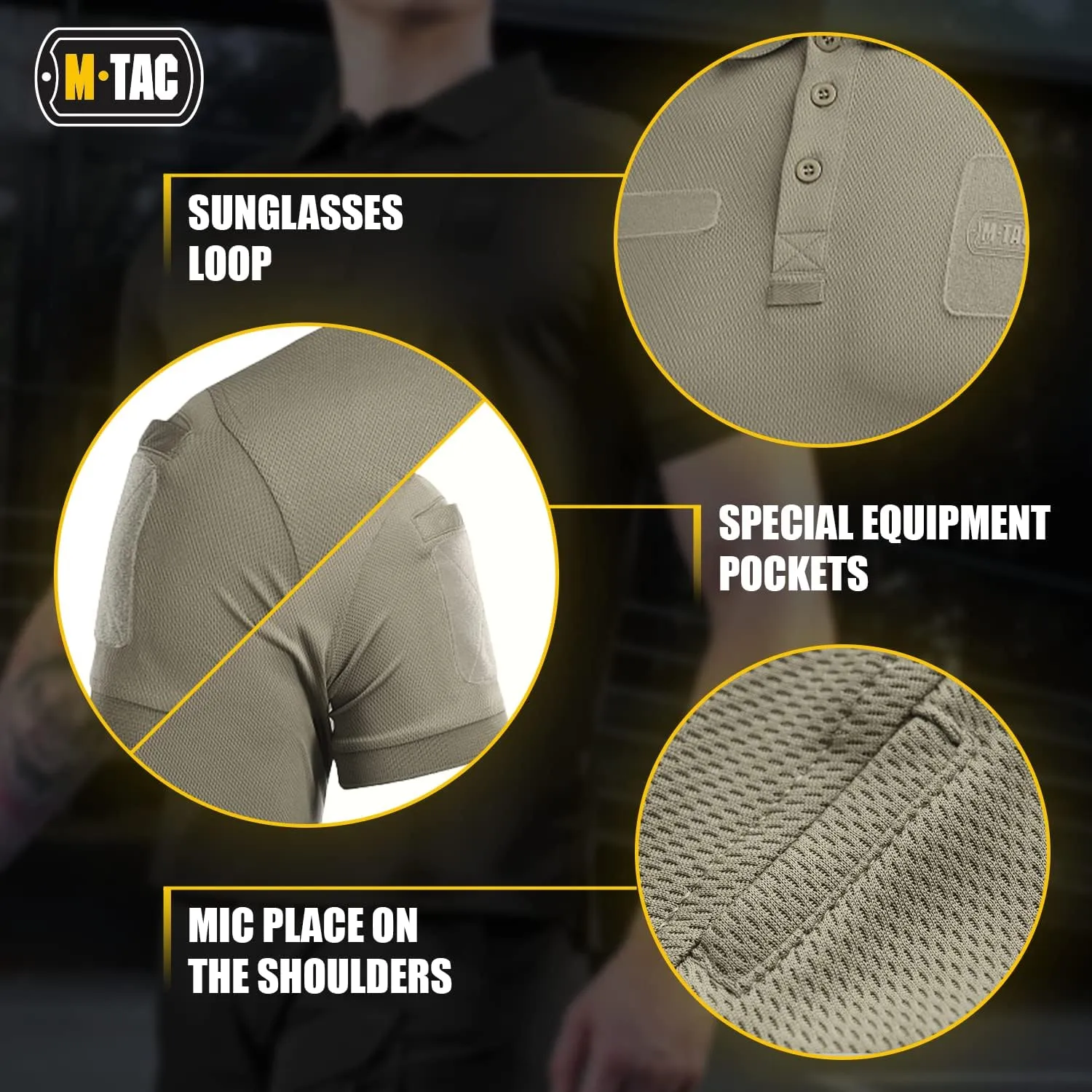 M-Tac Tactical Breathable Polo Shirt - Military Quick Dry Coolmax Short Sleeve T-Shirt for Men