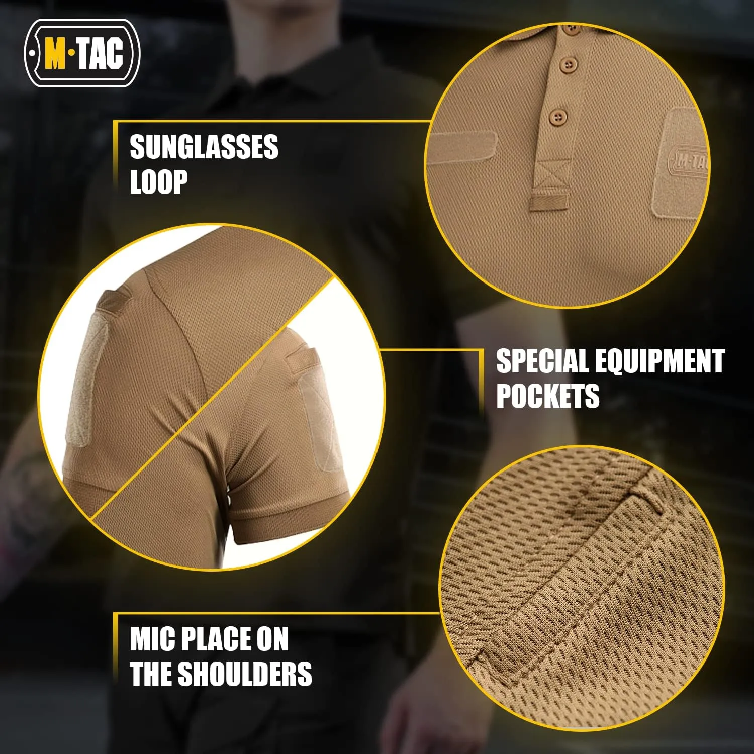 M-Tac Tactical Breathable Polo Shirt - Military Quick Dry Coolmax Short Sleeve T-Shirt for Men