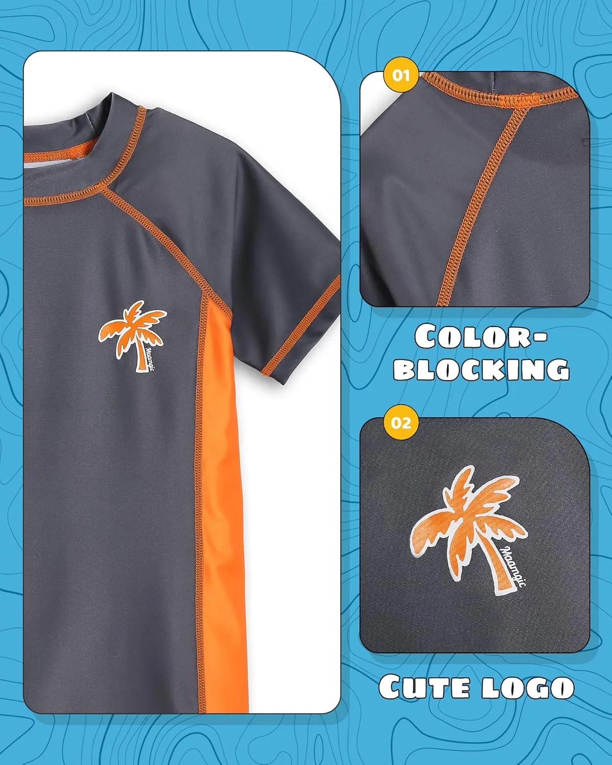 maamgic Boys' UPF 50  Long Sleeve Rashguard Kids UV Sun Protection Swim Shirts Toddler Athletic Swimwear Surf Tops Quick Dry