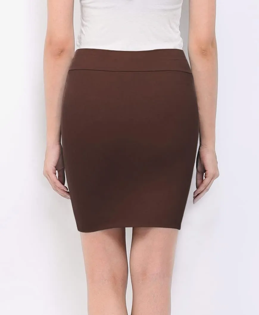 Made By Johnny Women's Premium Scuba Stretch High Waist Pencil Skirt Below Knee for Office Wear