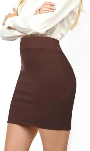 Made By Johnny Women's Premium Scuba Stretch High Waist Pencil Skirt Below Knee for Office Wear