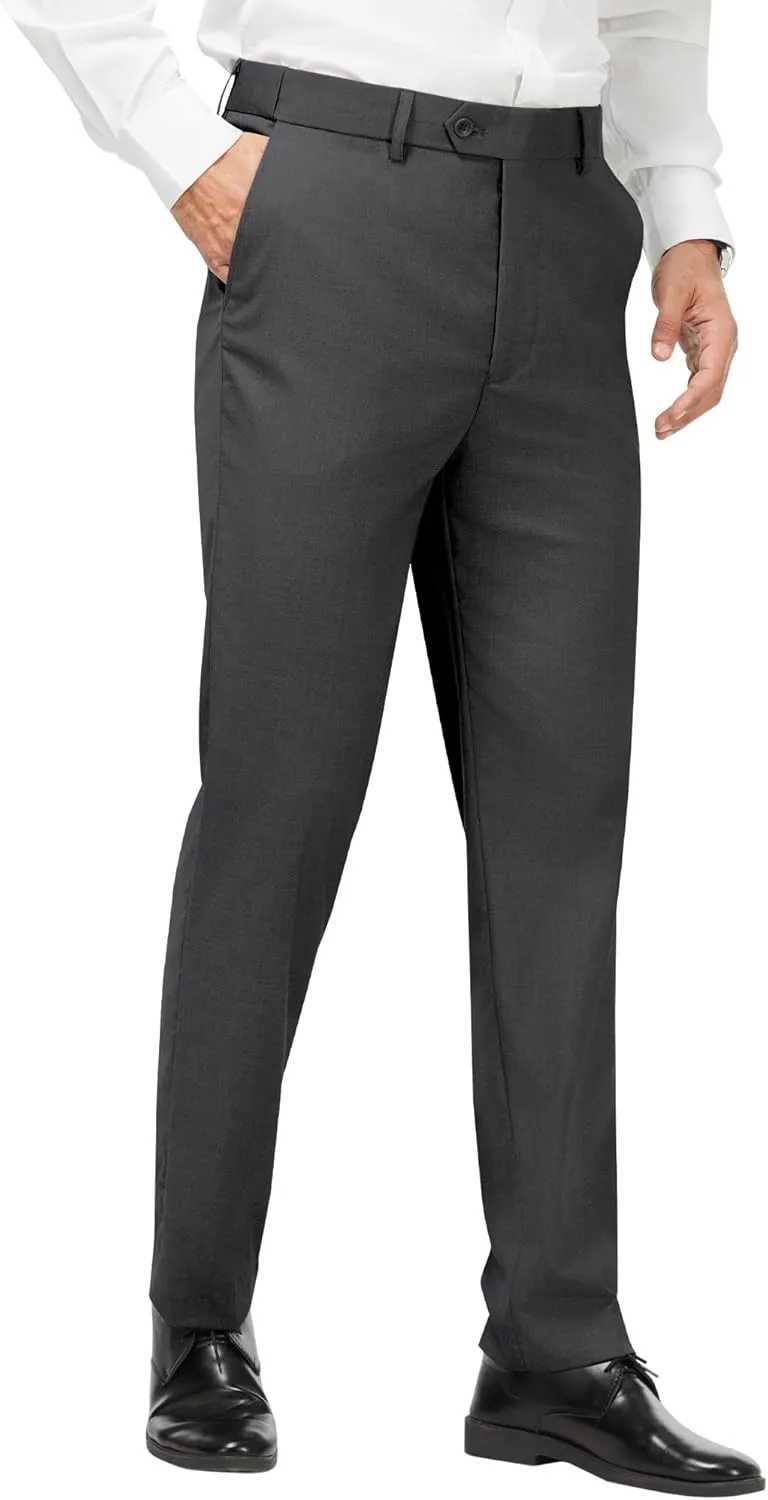 MAGE MALE Men's Classic Fit Dress Pants Flat Front Straight Formal Pants Wrinkle Free Expandable Waist Suit Pants