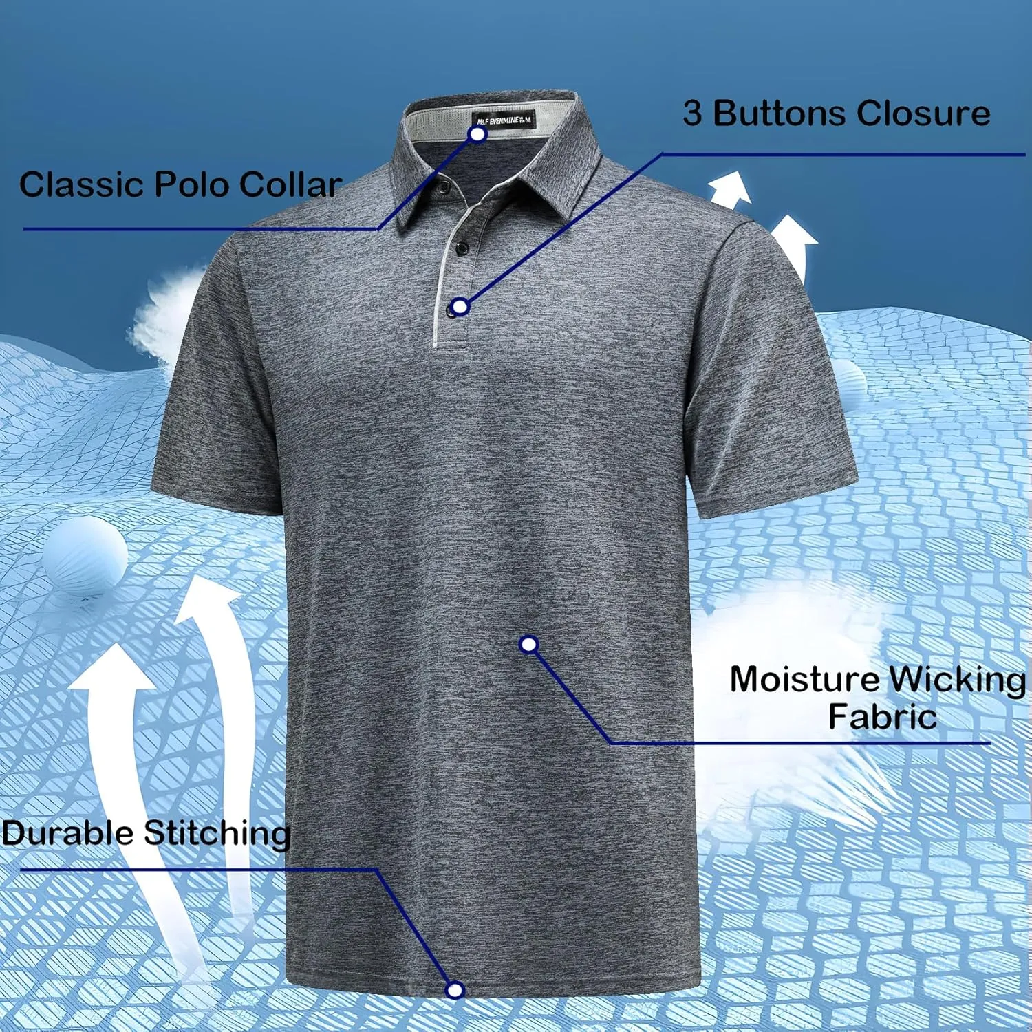 M&F EVENMINE Mens Polo Shirt Quick Dry Performance Short Sleeve Shirts Golf Shirt for Men