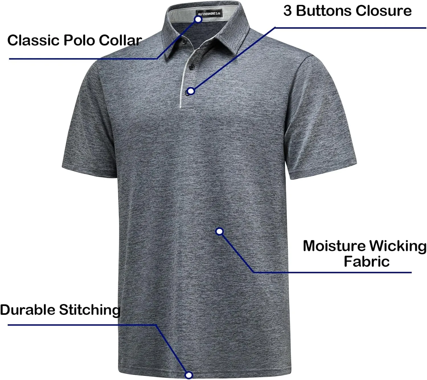 M&F EVENMINE Mens Polo Shirt Quick Dry Performance Short Sleeve Shirts Golf Shirt for Men