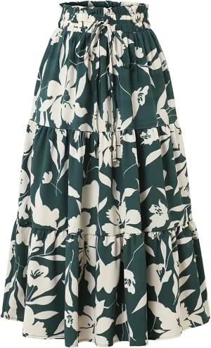 Maxi Skirts for Women 2025 Summer Ruffle Elastic High Waist Tiered Skirt Vacation A-Line Flowy Swing Long Skirts
