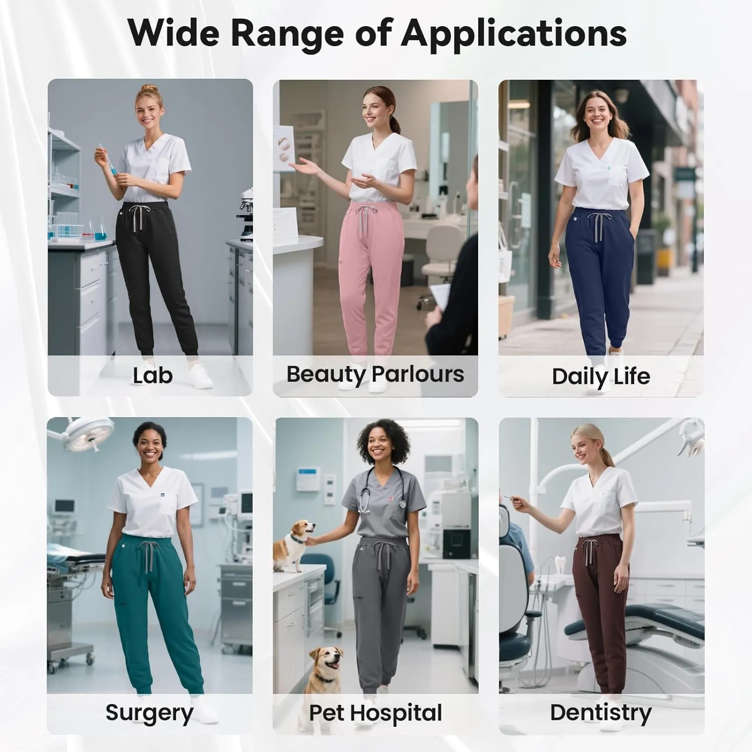Medical Scrub Pants for Women, Jogger Scrub Pants with 5 Pockets Drawstring Cargo Pants Mid-Rise Womens Scrubs Pant