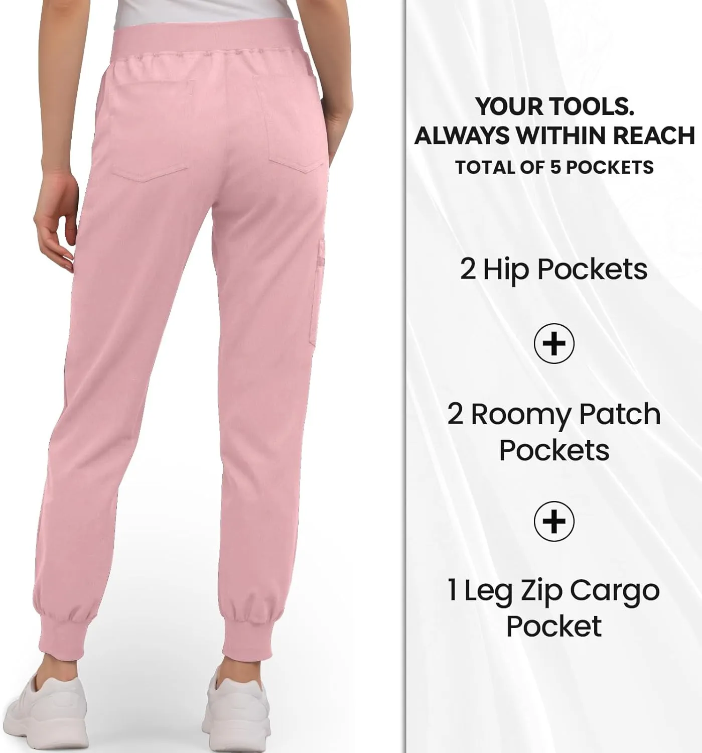 Medical Scrub Pants for Women, Jogger Scrub Pants with 5 Pockets Drawstring Cargo Pants Mid-Rise Womens Scrubs Pant