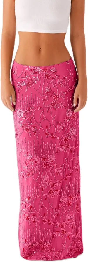 Melliflo Womens Sequin Maxi Skirt Sparkle Rhinestone Floral Embroidery Boho Long Skirts Summer Glitter Going Out Skirt