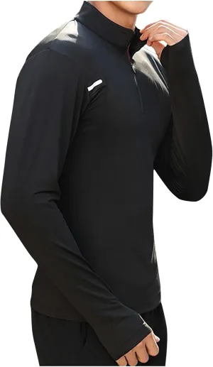 Men 1/4 Zip Long Sleeve Pullover UPF 50  Sun Shirt Quick Dry Running Rash Guard Fishing Shirts with Thumb Holes