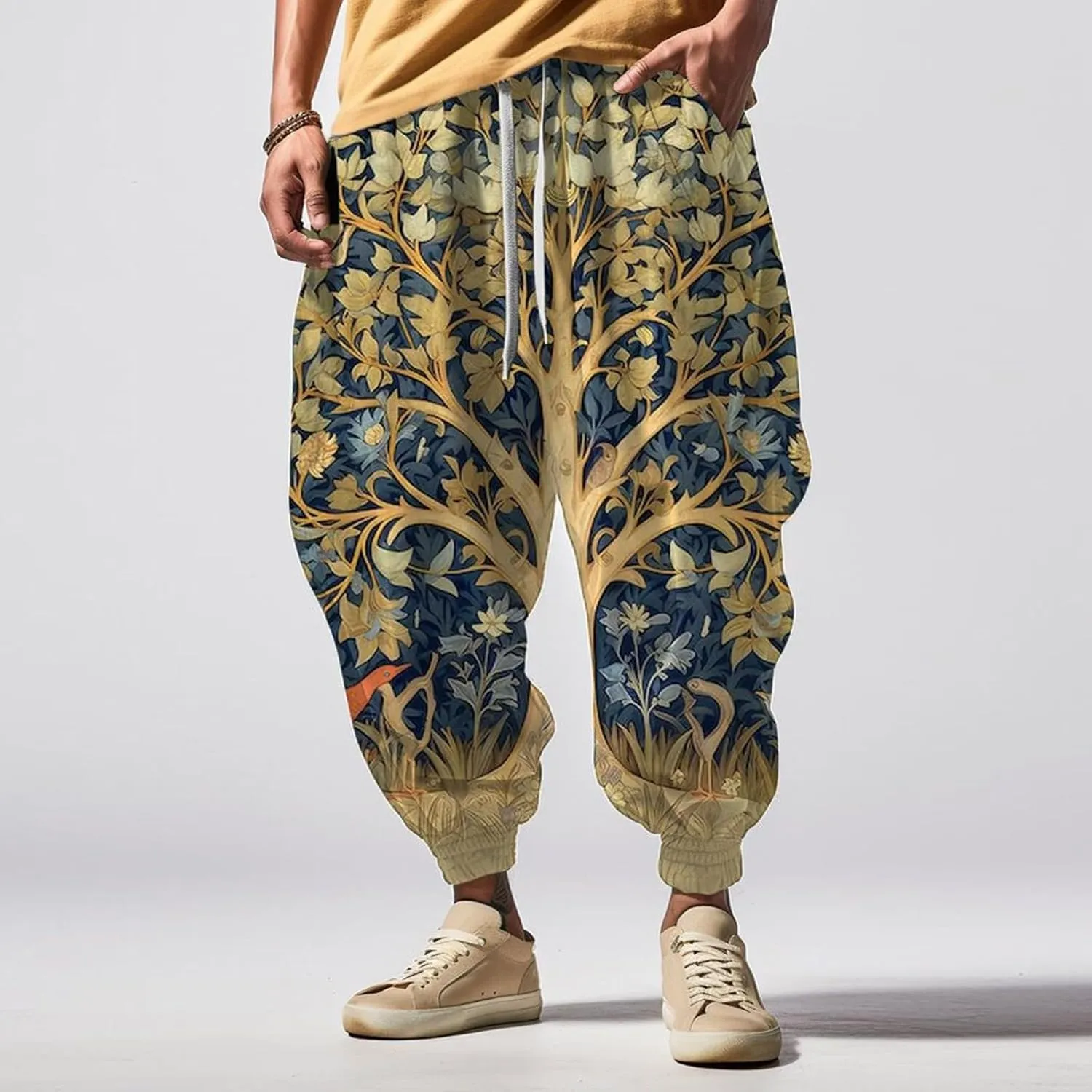 Men Hippie Harem Pants Men's Autumn Fun Print Fashion Street Feel Casual Sweatpants Hiking Outdoor Twill Track Pants