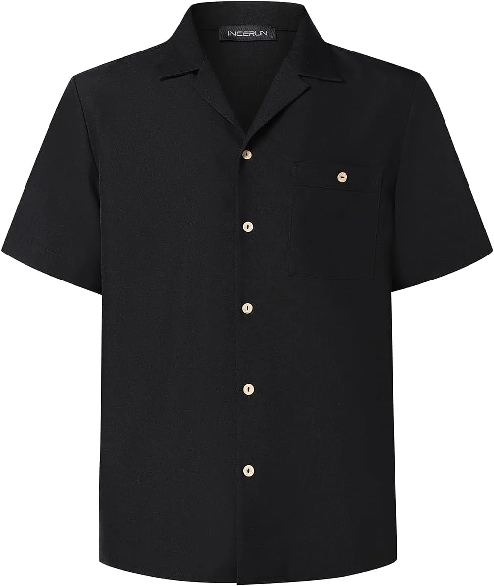 Men Imitation Linen Shirts for Mens Short Button Down Shirt Sleeve Shirt Business Casual with Pocket