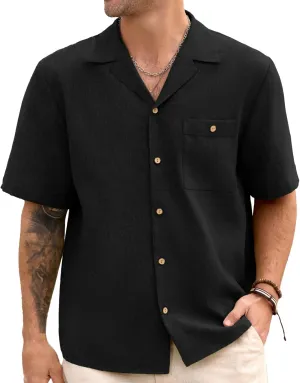 Men Imitation Linen Shirts for Mens Short Button Down Shirt Sleeve Shirt Business Casual with Pocket