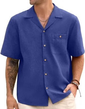 Men Imitation Linen Shirts for Mens Short Button Down Shirt Sleeve Shirt Business Casual with Pocket