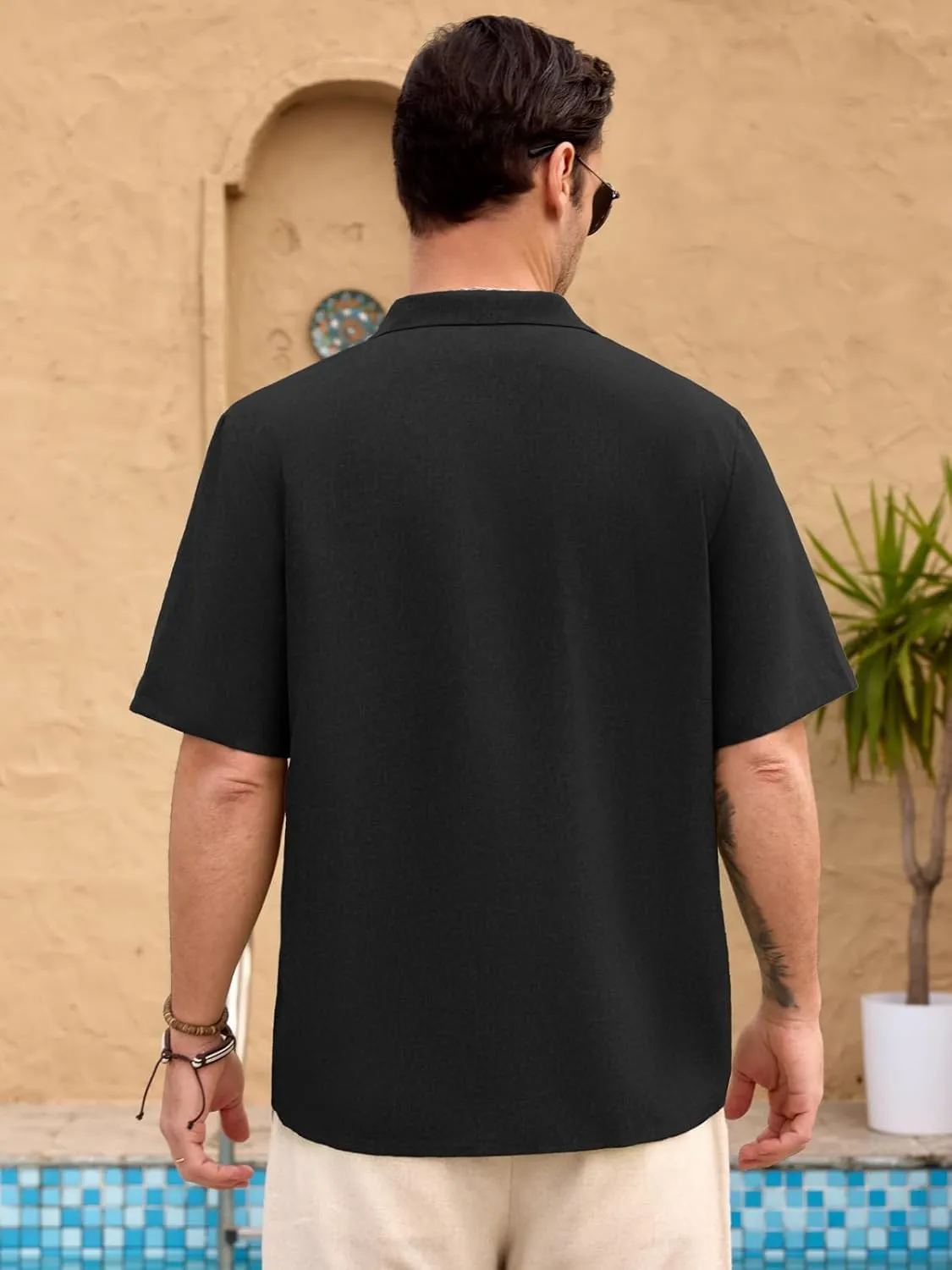 Men Imitation Linen Shirts for Mens Short Button Down Shirt Sleeve Shirt Business Casual with Pocket