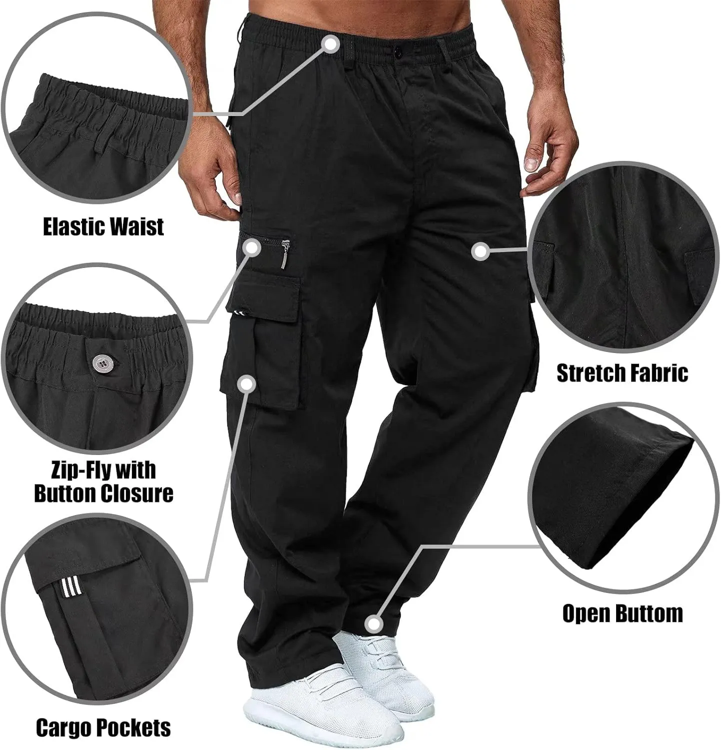 Men Outdoor Cargo Pant Lightweight Tactical Pant Hiking Jogger Classic Fit Multi Pockets