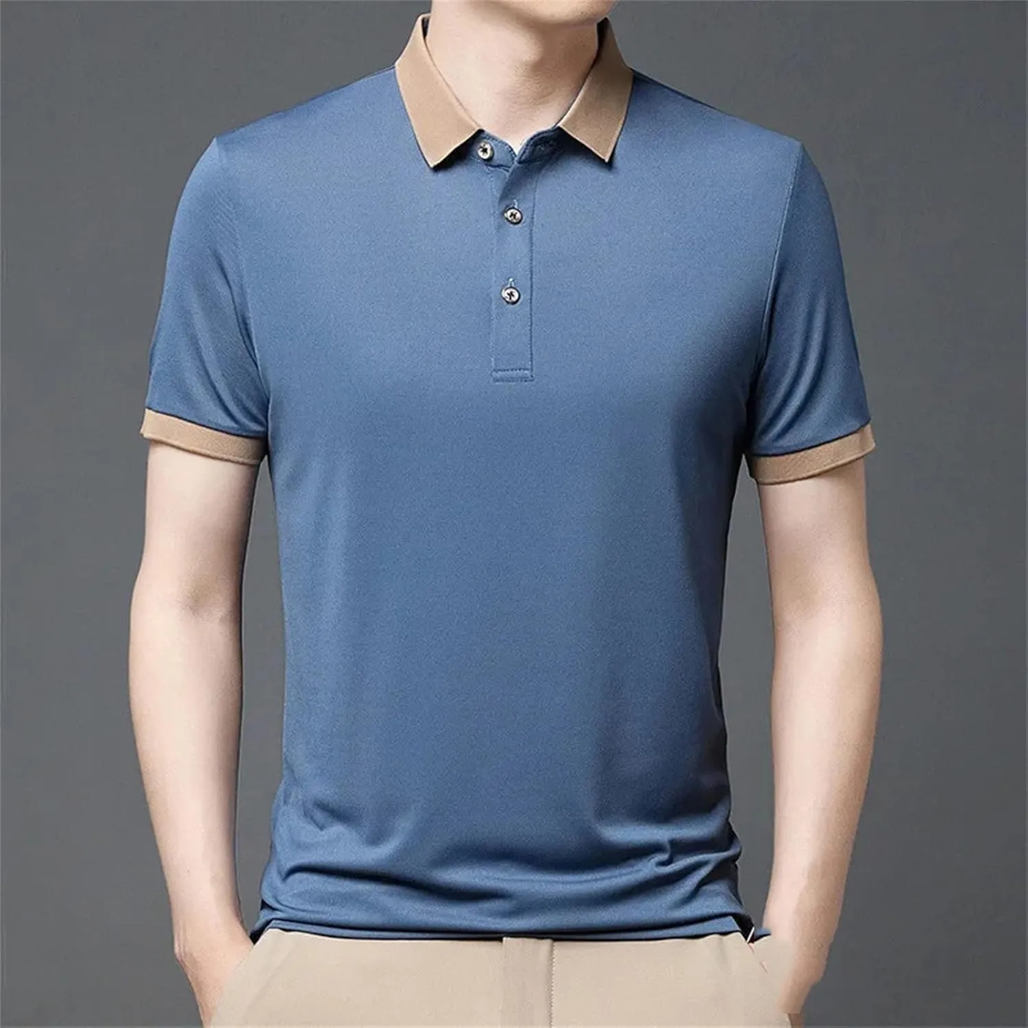 Men Solid Polo Shirt Summer Casual Short Sleeve Loose Moisture Wicking Quick-Dry Golf Shirt Tops