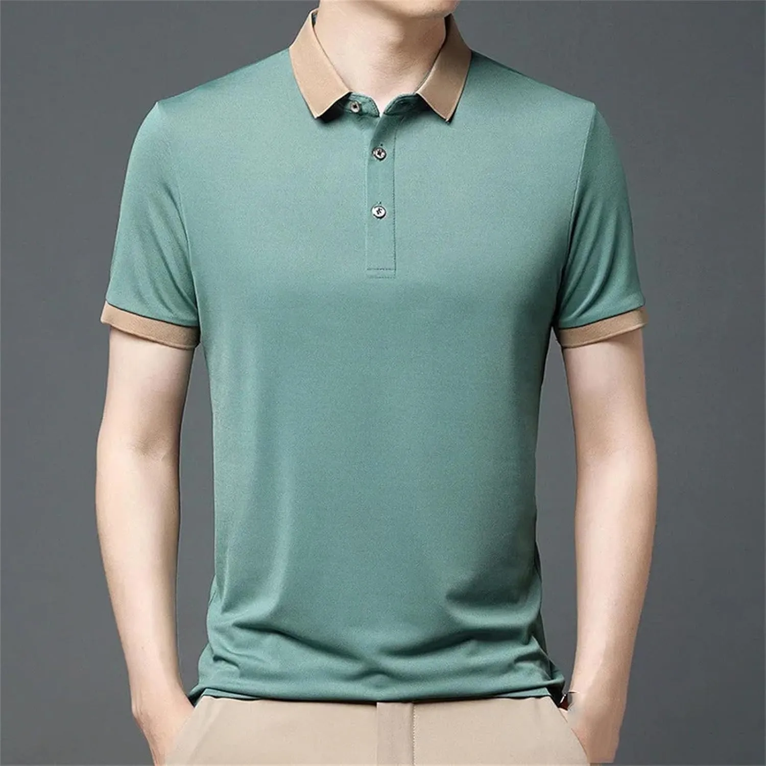Men Solid Polo Shirt Summer Casual Short Sleeve Loose Moisture Wicking Quick-Dry Golf Shirt Tops